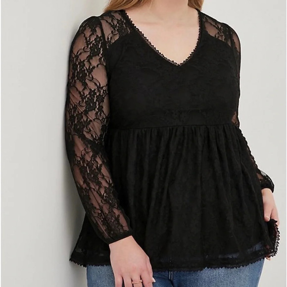 Torrid Black Babydoll Sexy Lace V-Neck Plus Size Top NWT - Picture 1 of 7